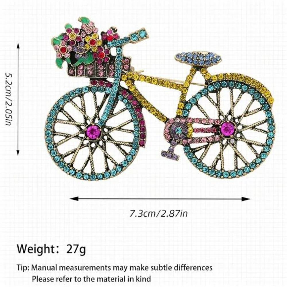 Crystal Rhinestone Creative Bicycles Brooch Pin for Women Retro Elegant